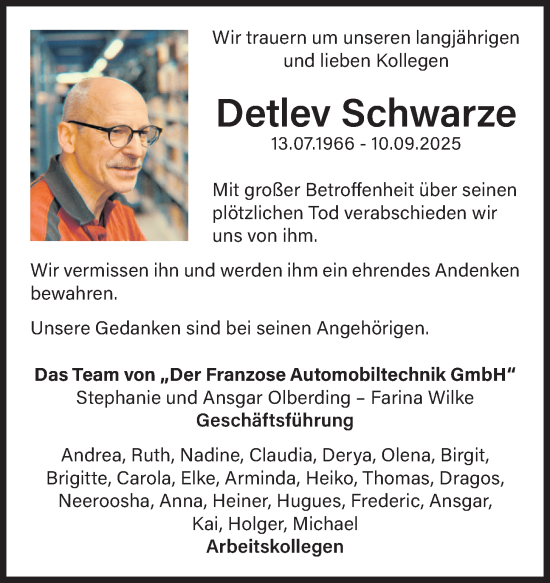 Anzeige von Detlev Schwarze von OM-Medien