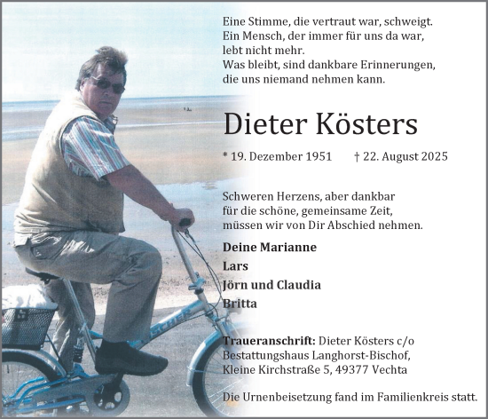 Anzeige von Dieter Kösters von OM-Medien