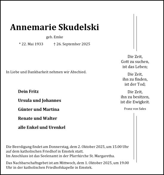 Anzeige von Annemarie Skudelski von OM-Medien