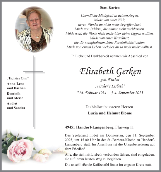 Anzeige von Elisabeth Gerken von OM-Medien