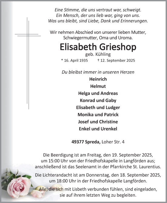 Anzeige von Elisabeth Grieshop von OM-Medien