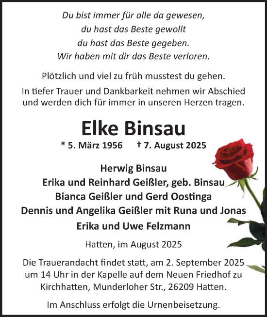 Anzeige von Elke Binsau von OM-Medien