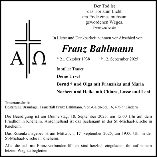 Anzeige von Franz Bahlmann von OM-Medien