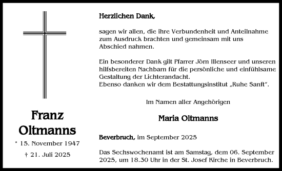 Anzeige von Franz Oltmanns von OM-Medien