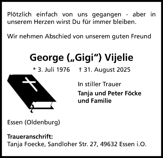 Anzeige von George Vijelie von OM-Medien