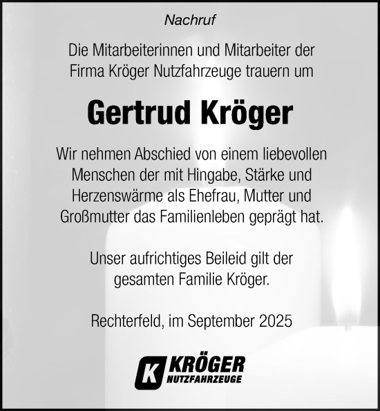 Anzeige von Gertrud Kröger von OM-Medien
