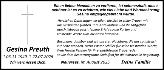 Anzeige von Gesina Preuth von OM-Medien