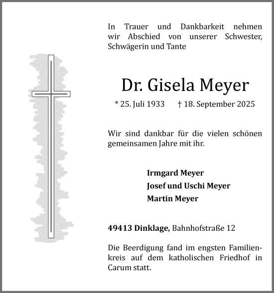 Anzeige von Gisela Meyer von OM-Medien