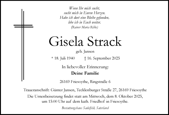 Anzeige von Gisela Strack von OM-Medien