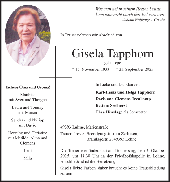Anzeige von Gisela Tapphorn von OM-Medien