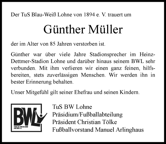 Anzeige von Günther Müller von OM-Medien