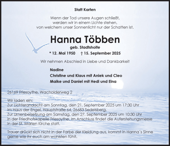 Anzeige von Hanna Többen von OM-Medien