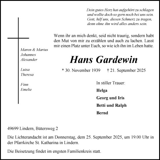 Anzeige von Hans Gardewin von OM-Medien