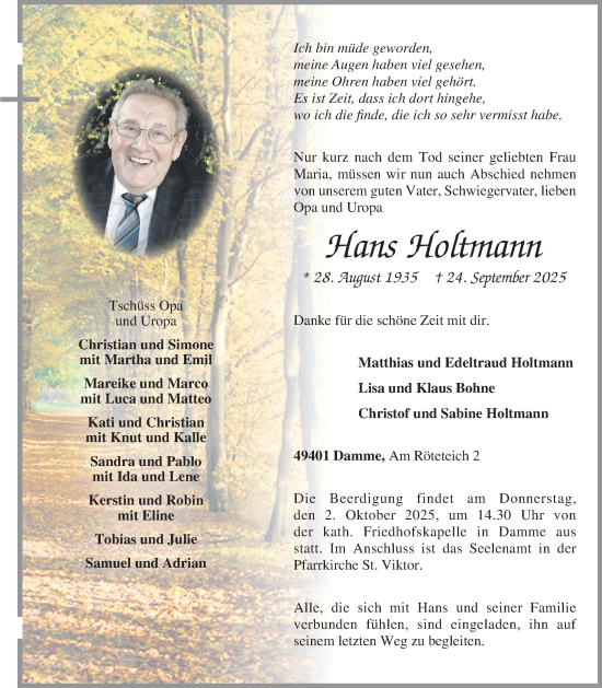 Anzeige von Hans Holtmann von OM-Medien