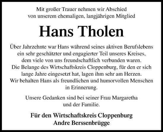 Anzeige von Hans Tholen von OM-Medien