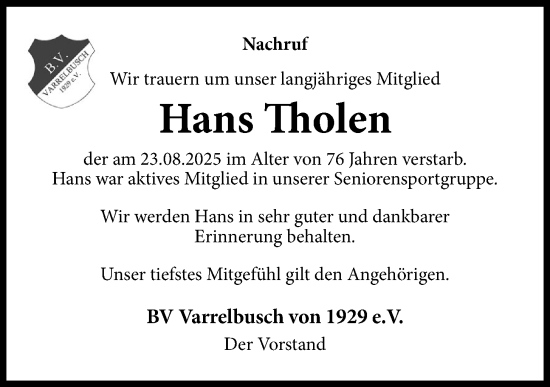 Anzeige von Hans Tholen von OM-Medien