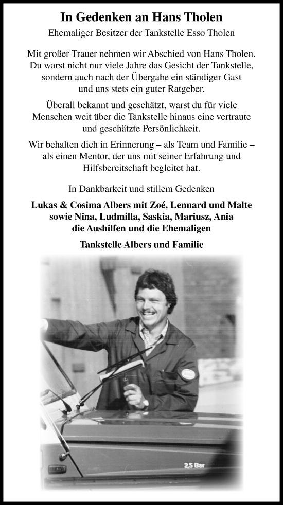 Anzeige von Hans Tholen von OM-Medien