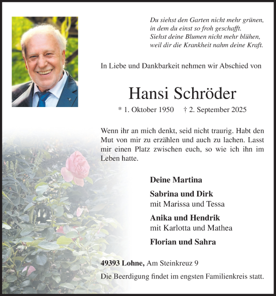 Anzeige von Hansi Schröder von OM-Medien