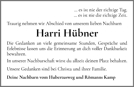 Anzeige von Harri Hübner von OM-Medien