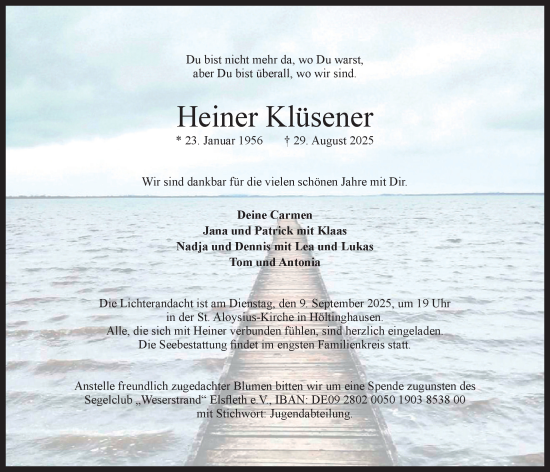 Anzeige von Heiner Klüsener von OM-Medien