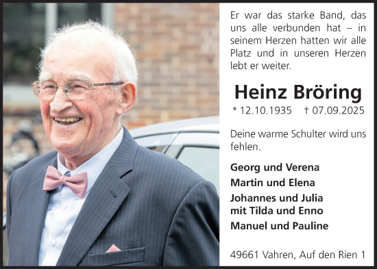 Anzeige von Heinz Bröring von OM-Medien