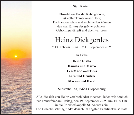 Anzeige von Heinz Diekgerdes von OM-Medien