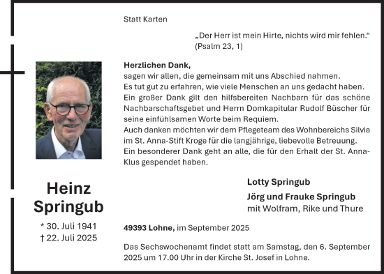 Anzeige von Heinz Springub von OM-Medien