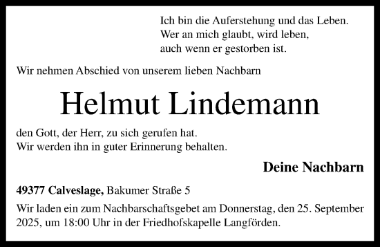 Anzeige von Helmut Lindemann von OM-Medien