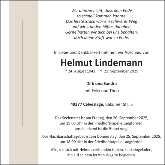 Anzeige von Helmut Lindemann von OM-Medien