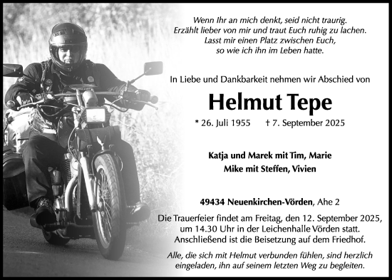 Anzeige von Helmut Tepe von OM-Medien