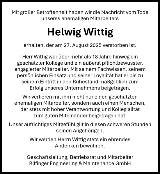 Anzeige von Helwig Wittig von OM-Medien