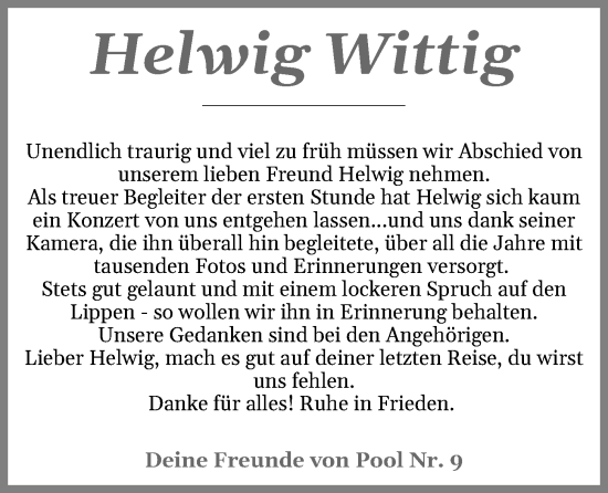 Anzeige von Helwig Wittig von OM-Medien