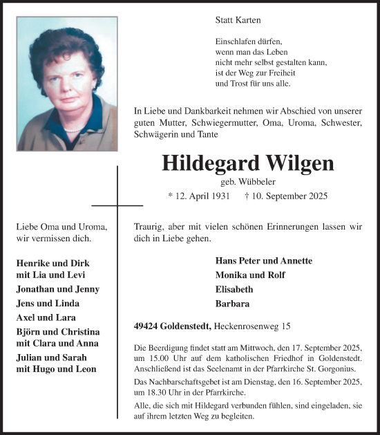 Anzeige von Hildegard Wilgen von OM-Medien
