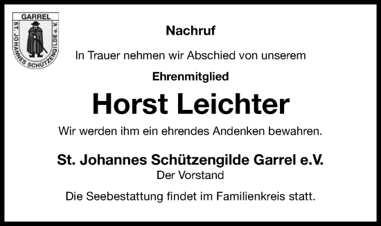 Anzeige von Horst Leichter von OM-Medien