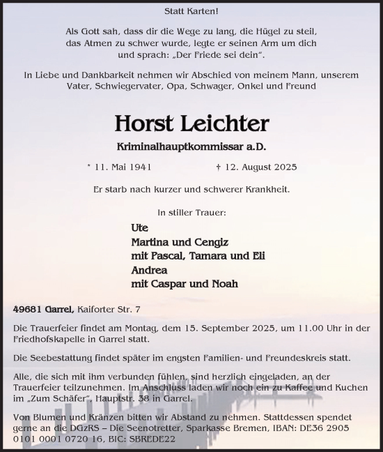 Anzeige von Horst Leichter von OM-Medien