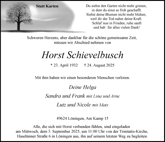 Anzeige von Horst Schievelbusch von OM-Medien