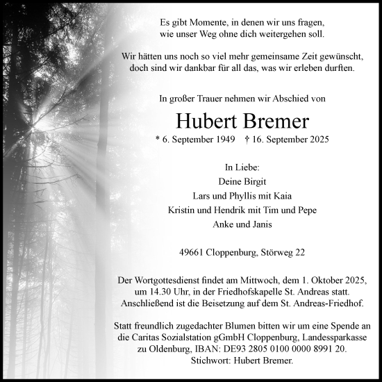 Anzeige von Hubert Bremer von OM-Medien