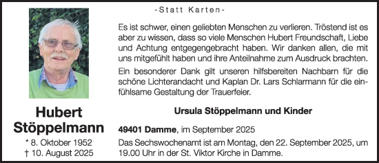 Anzeige von Hubert Stöppelmann von OM-Medien