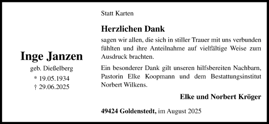 Anzeige von Inge Janzen von OM-Medien