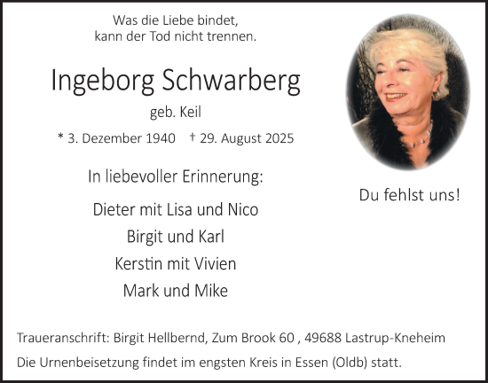 Anzeige von Ingeborg Schwarberg von OM-Medien
