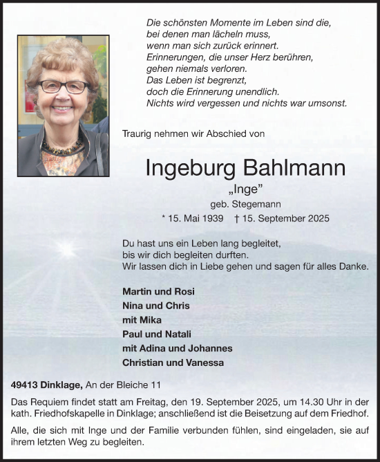 Anzeige von Ingeburg Bahlmann von OM-Medien