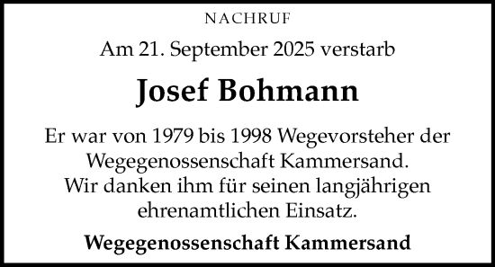 Anzeige von Josef Bohmann von OM-Medien