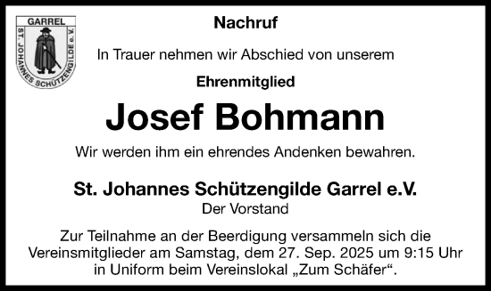 Anzeige von Josef Bohmann von OM-Medien