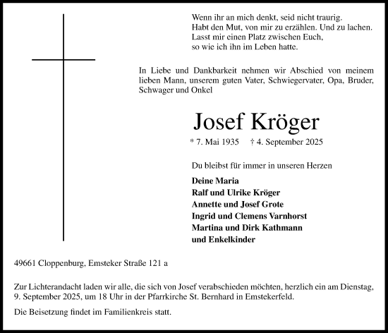 Anzeige von Josef Kröger von OM-Medien