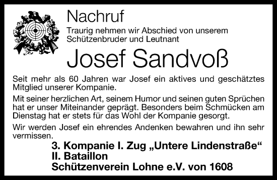 Anzeige von Josef Sandvoß von OM-Medien