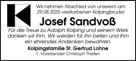 Anzeige von Josef Sandvoß von OM-Medien
