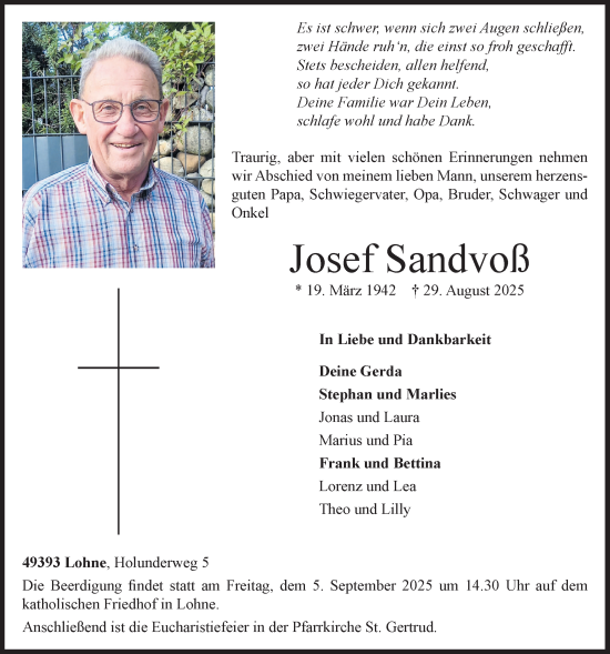 Anzeige von Josef Sandvoß von OM-Medien