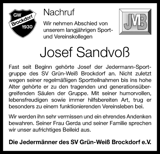 Anzeige von Josef Sandvoß von OM-Medien