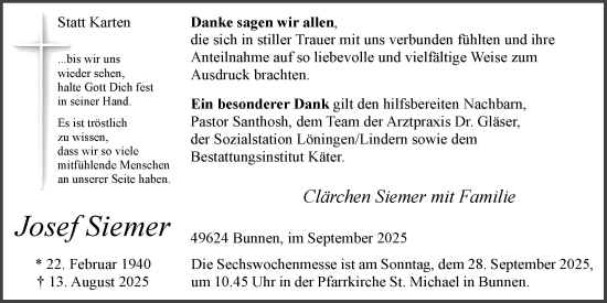 Anzeige von Josef Siemer von OM-Medien