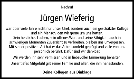 Anzeige von Jürgen Wieferig von OM-Medien